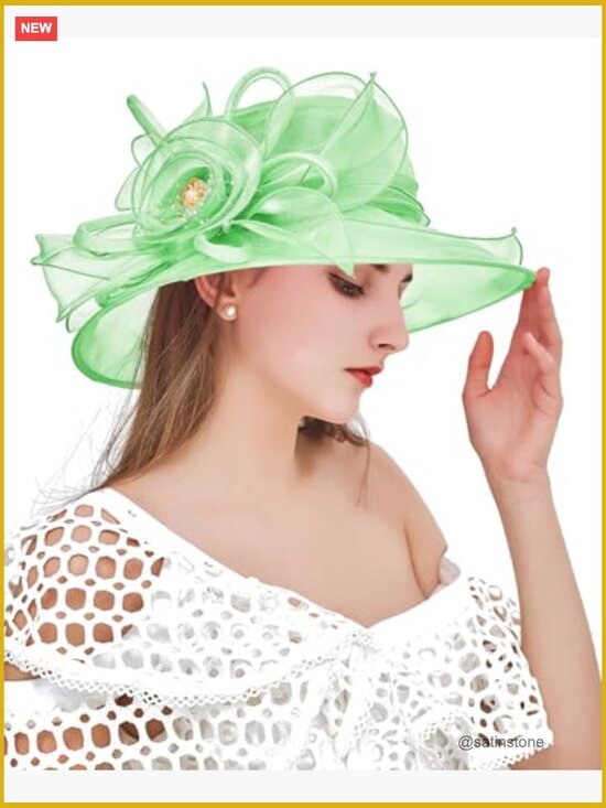 Organza Fascinator Hat with Wide Brim for Tea Party Derby Wedding Church main image 7